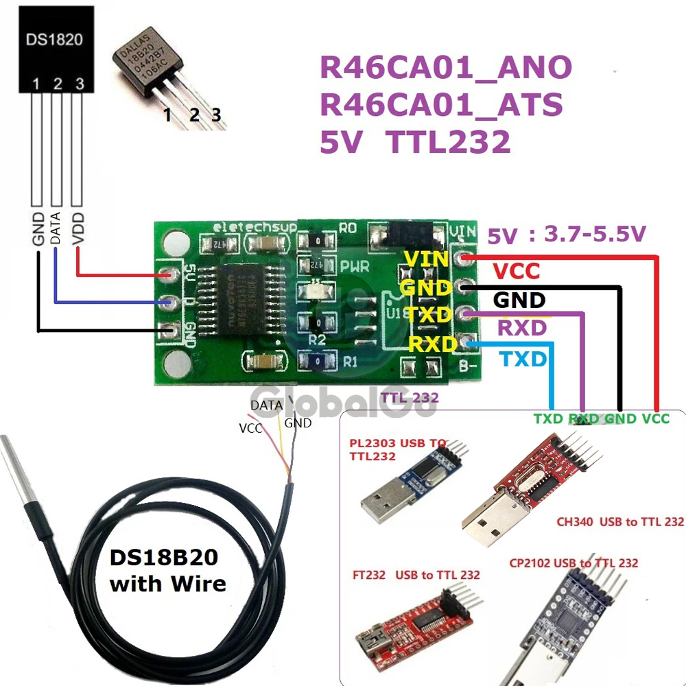 

DS18B20 RS485 RS232 TTL Com UART Temperature Sensor Board Temperature Acquisition Sensor Modbus RTU for Arduiuo PC PLC MCU