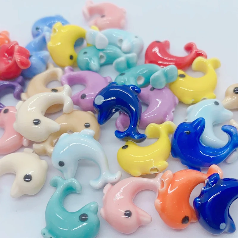 20pcs 15x22mm Dolphin-shaped Ceramic Beads For Jewelry Making DIY Earrings Necklace Loose Cute Porcelain Bead Accessories