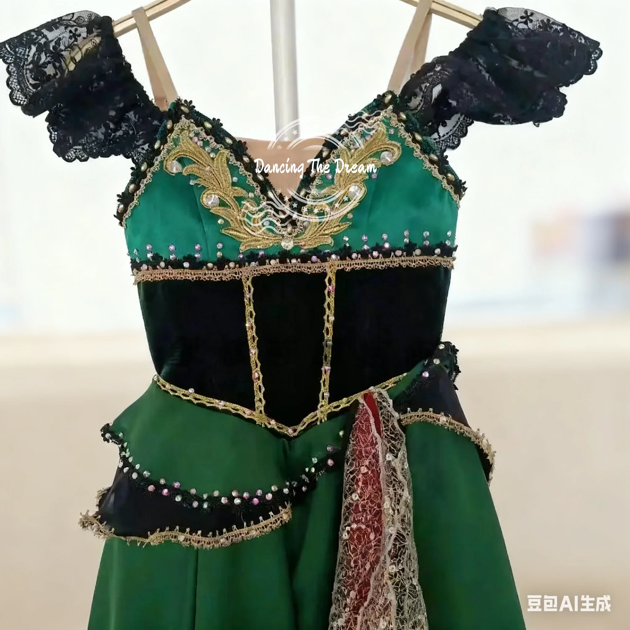 ثوب باليه أخضر رائع مع دانتيل وتطريز