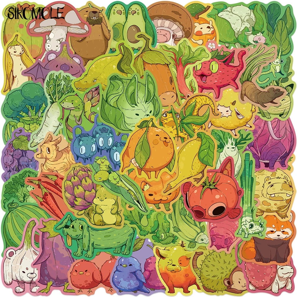 10/30/50PCS Original Cartoon Fruit Vegetable Animals PVC Stickers Aesthetic Art DIY Toy Kid Travel Luggage Graffiti Sticker Pack