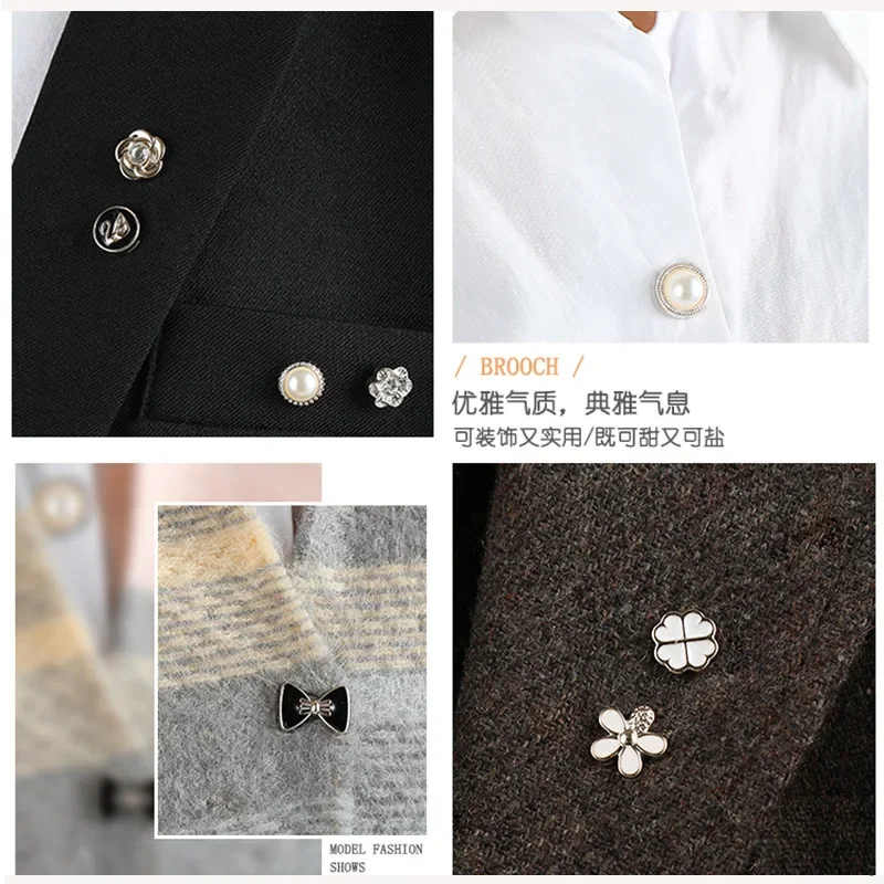 Fashion Brooch Set Flower Bow Brooches for Women Metal Anti-glare Lapel Pin Fixed Clothes Pins Sweater Coat Clothing Accessories