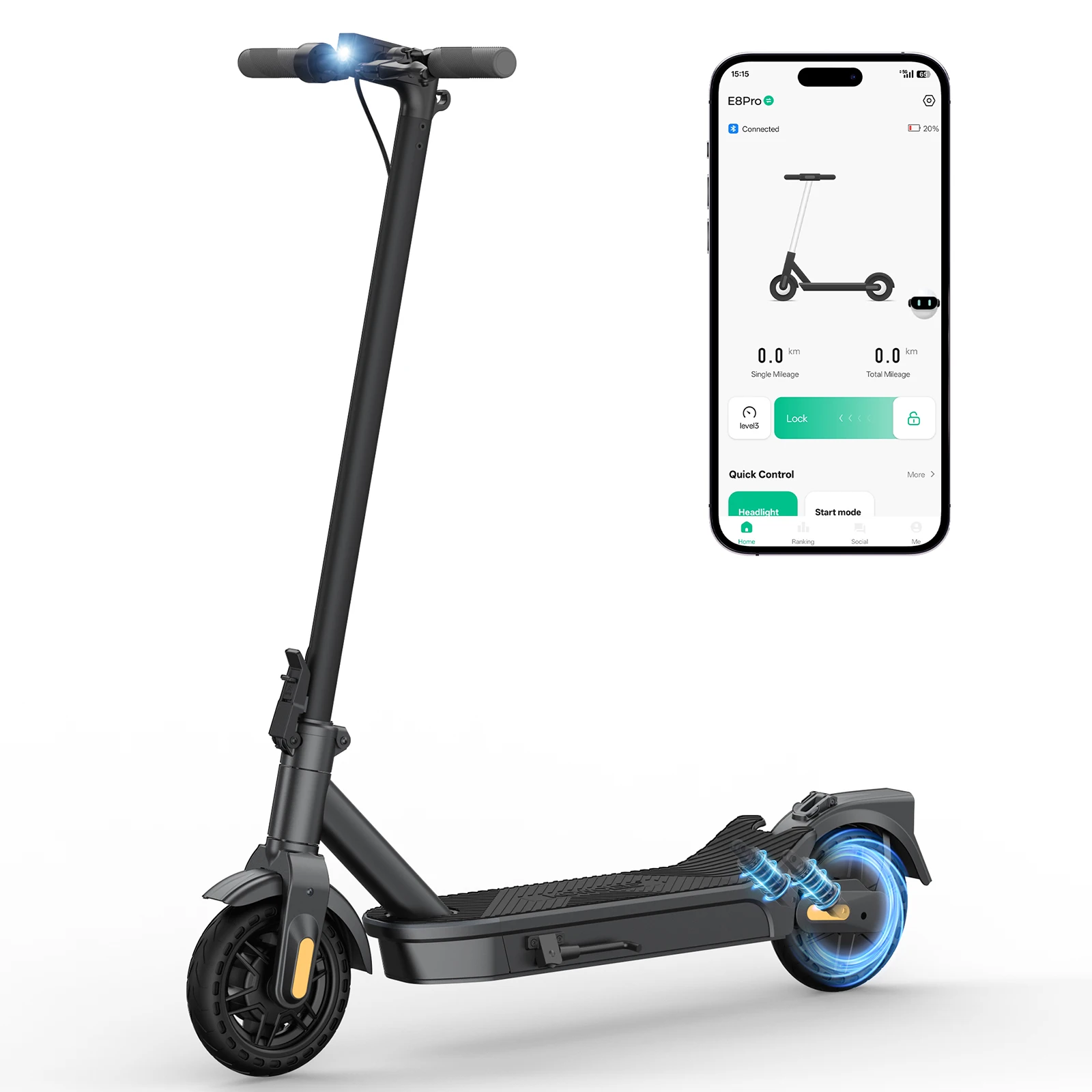 Patinete Eléctrico Plegable de Alta Velocidad, Neumático de 8.5", Doble Suspensión, 500W, 30KM de Autonomía, Carga Rápida, Patinete para