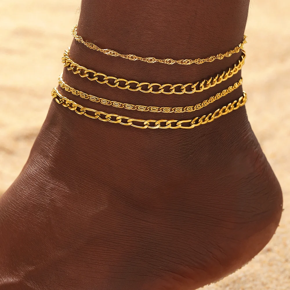 

Boho style NK chain multi-layered anklet set, waterproof and non-fading, women's jewelry, wedding party gifts