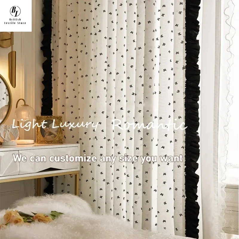 

Hepburn Style French Retro Tulle Romantic Curtains for Living Room Small Fragrant Lace Bedroom Dining Study Decor Custom Size