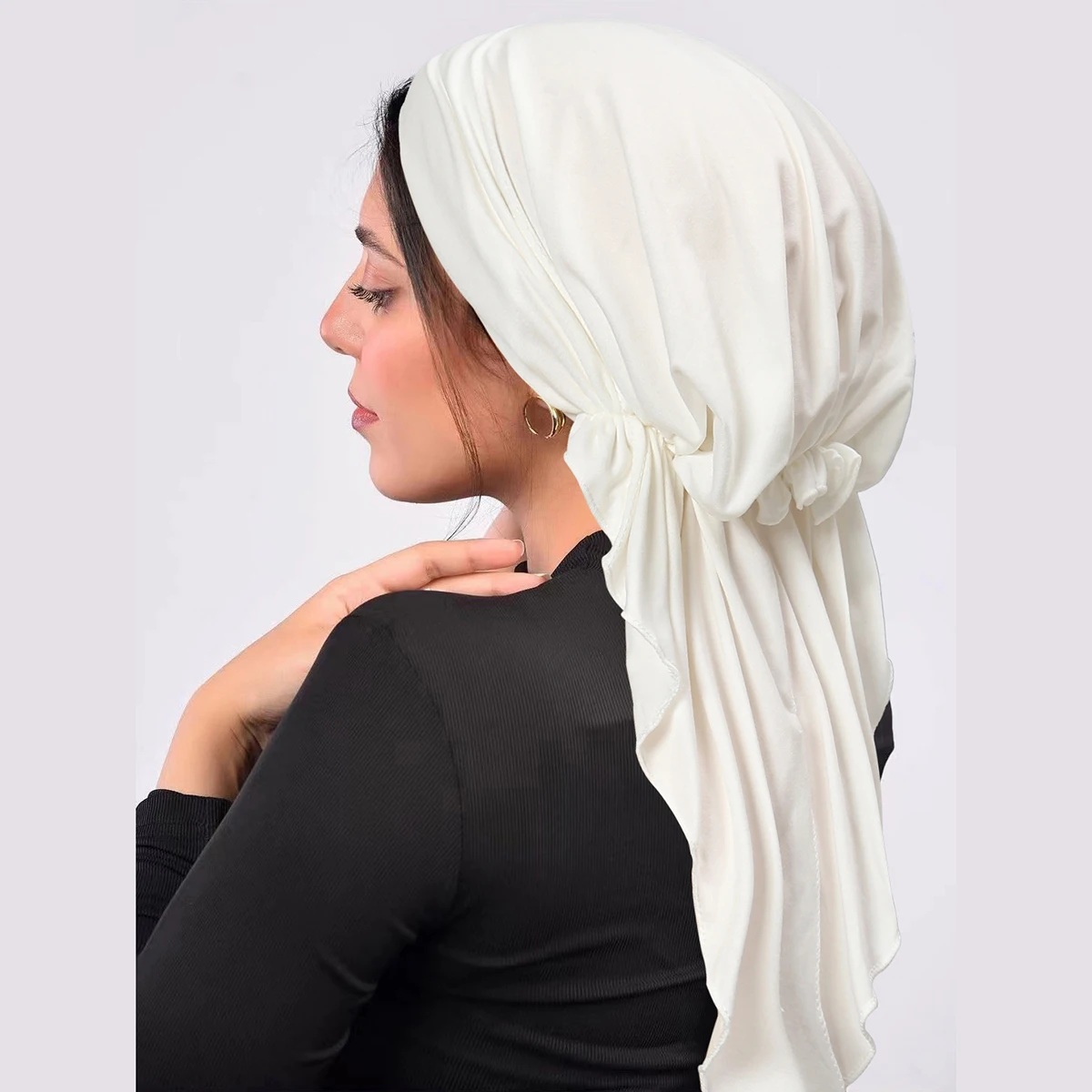 2024 New Muslim Fashion Hijab Turban Hats Long Tail Head Wraps Elastic Hats Breathable Chemo Cap For Women Girls