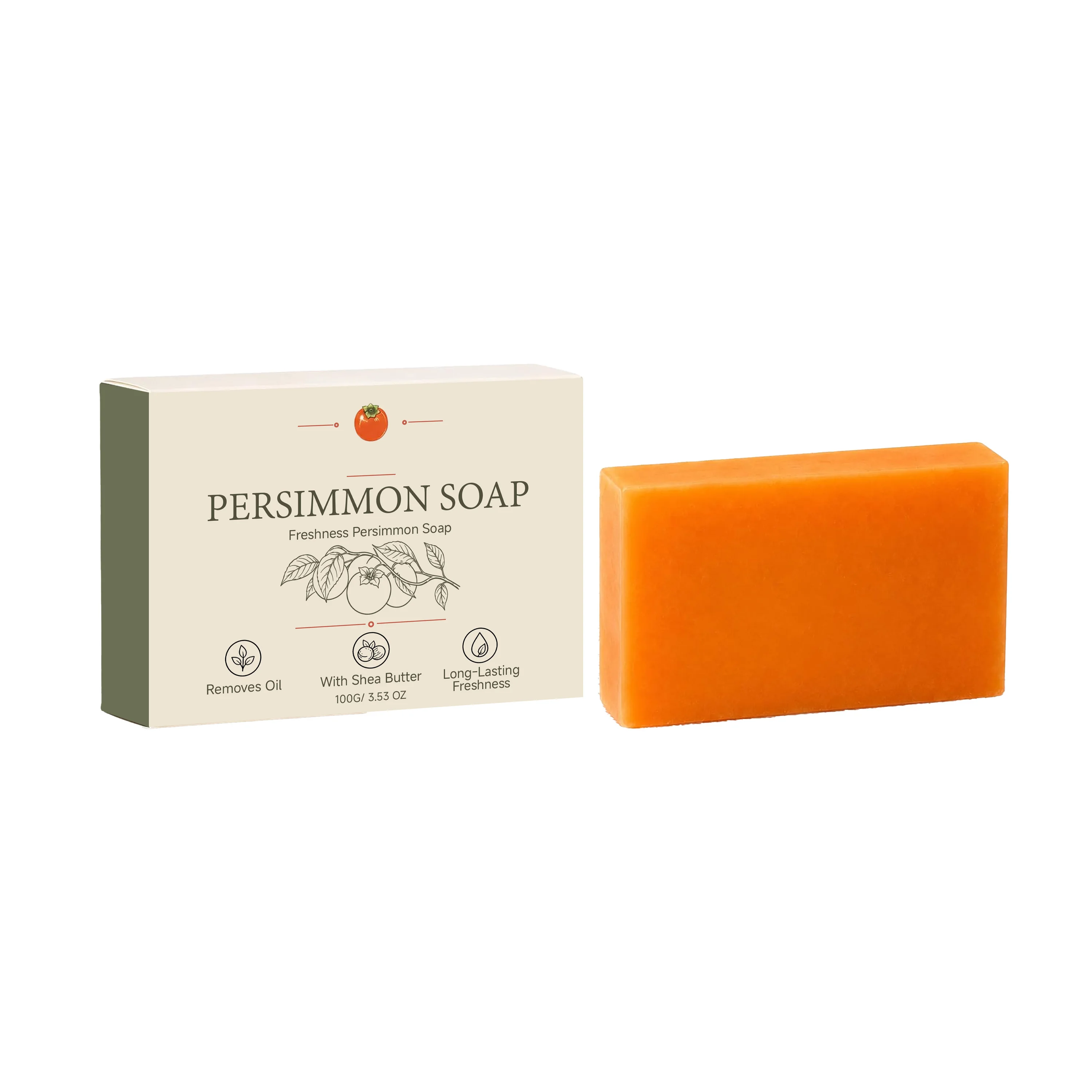 Persimmon Soap Bar Exfoliating Whitening Deep Cleansing Body Oil Control Nourish Smooth Skin Handmade Deodorizing Bathing Soap