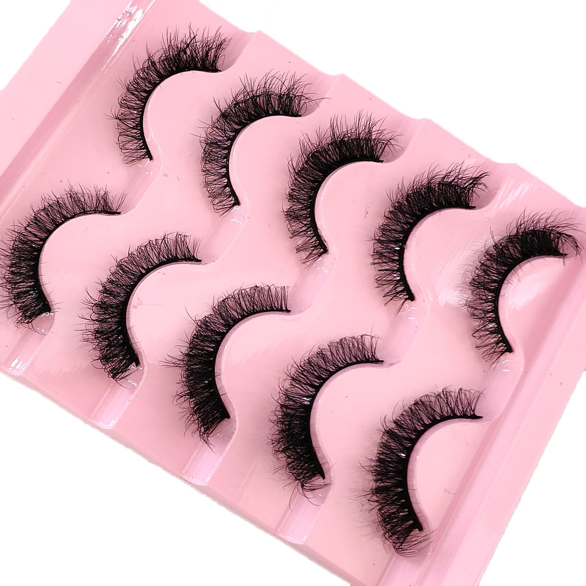 HBZGTLAD 5ペア 3Dフェイクミンクつけまつげ ナチュラルロングふわふわまつげ ウィスピー メイクアップ ビューティーエクステンション ショートつけまつげ