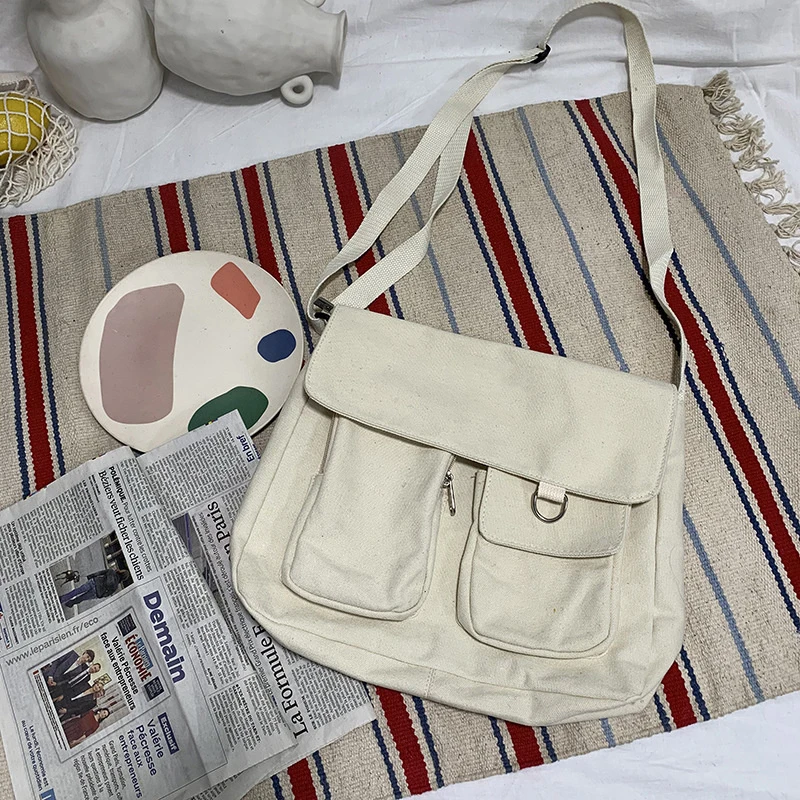 Women's Canvas Crossbody Bag Youth Fashion Messenger Bags Large Capacity Shoulder Bag Monster Pattern Girls Casual Handbag