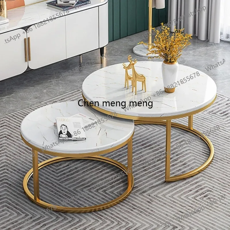 Minimalist Custom Stainless Steel Metal Material Top Marble Texture Wrought Iron Luxury Coffee Tables