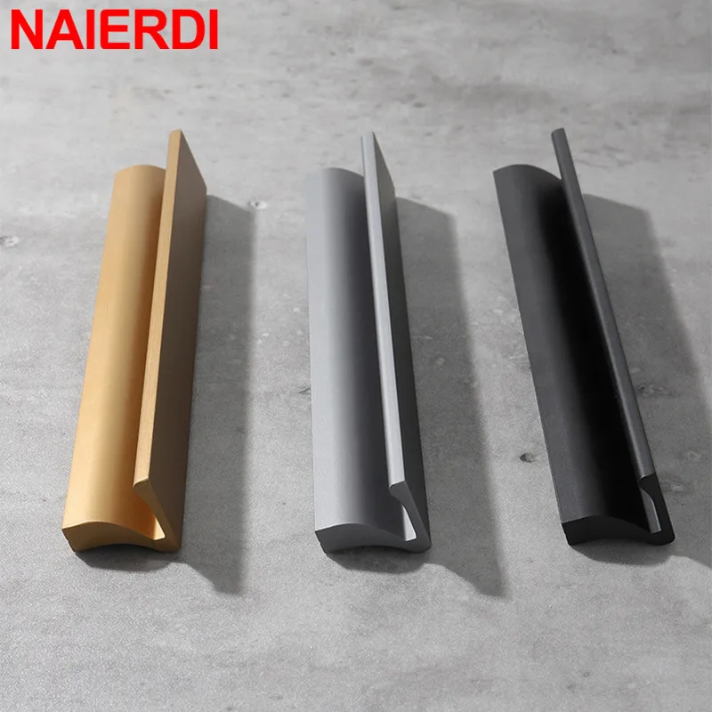 NAIERDI Luxury Brushed Gold Cabinet Handle Drawer Aluminum Alloy Long Furniture Handles Customizable Kitchen Cupboard Door Pulls