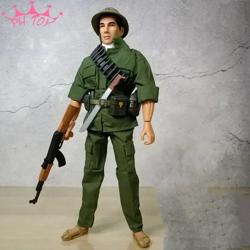 

1/6 Scale Vietnamese Soldiers Action Figures Doll with Green Clothes Hat Gun Model for 12in Male Soldier Accessory Scene Toys