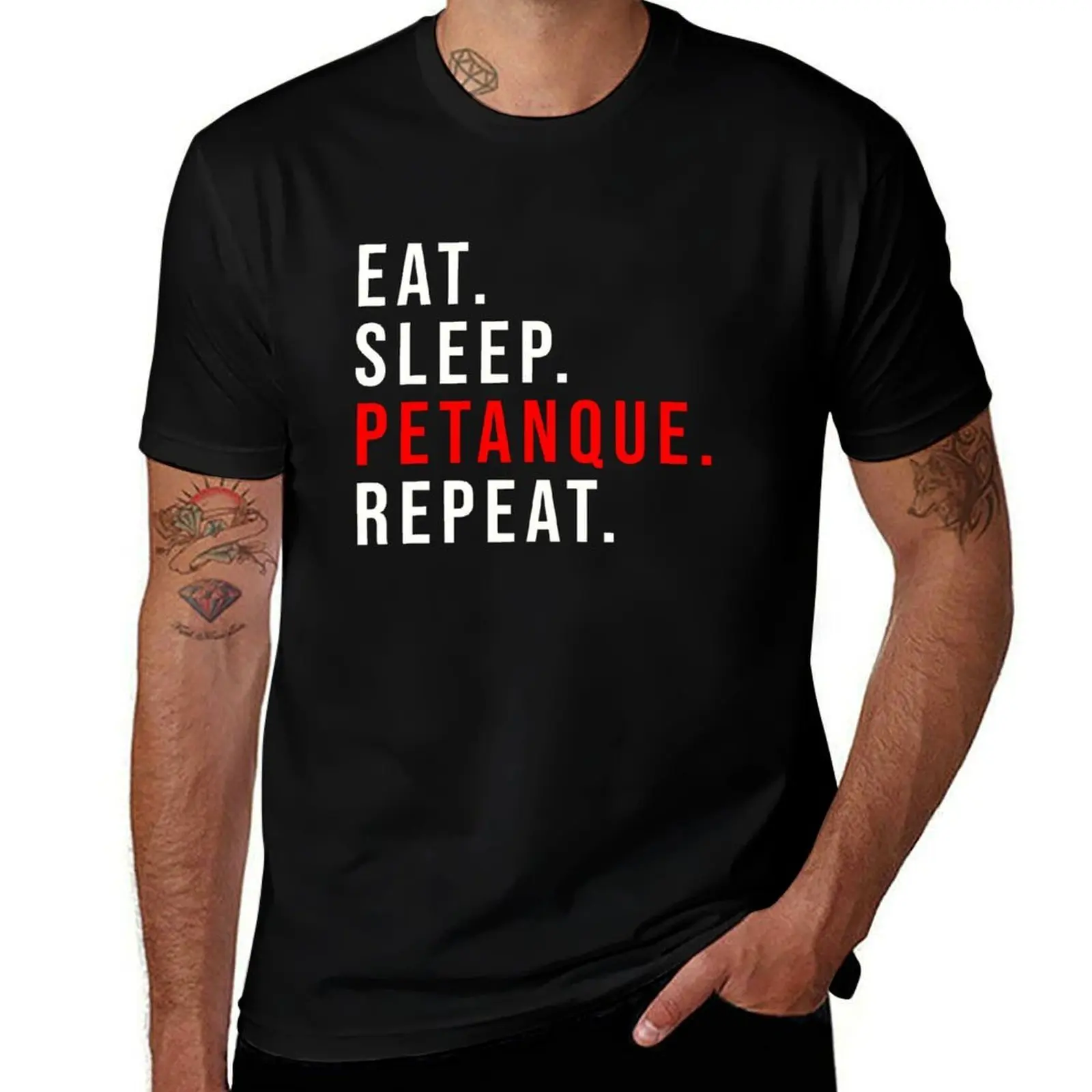 

Repeat Sleep of Copy Petanque Eat T-Shirt Daily Casual Short Sleeve Tee Shirt