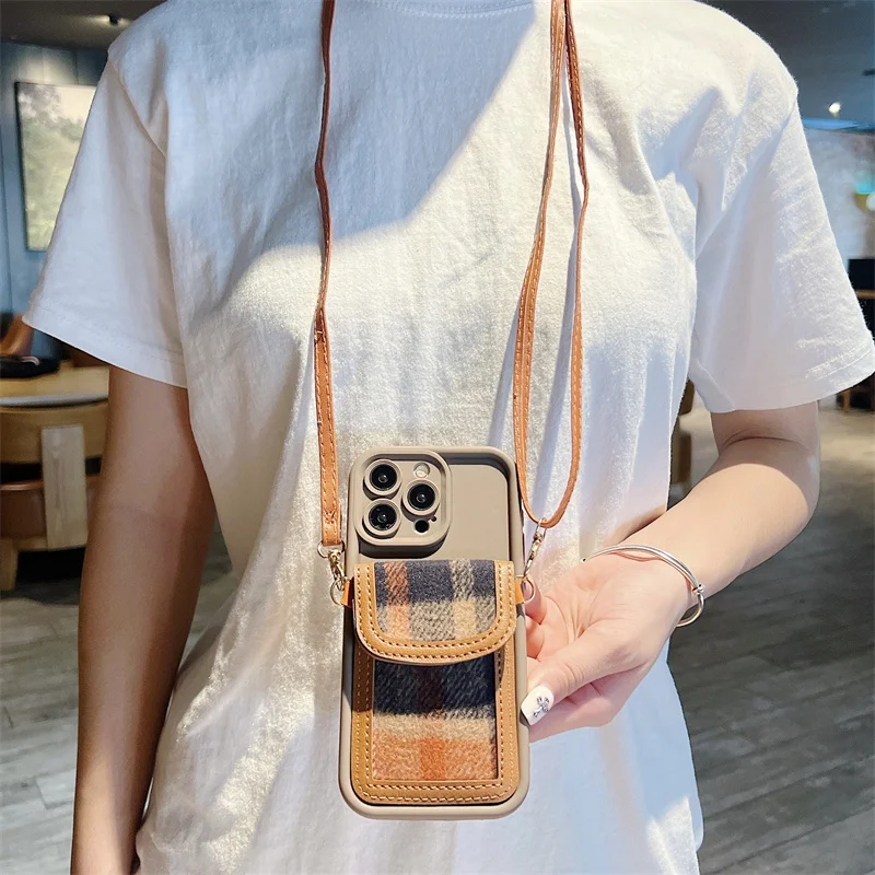 Crossbody Necklace Lanyard Weave Wallet Retro Plain Multistep Case for iPhone 15 14 Pro Max 13 12 11 X XR XS 7 8 plus SE Cover