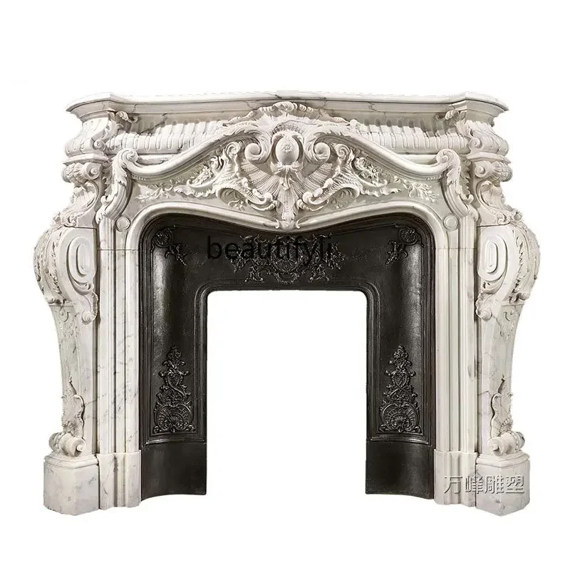 

Marble Fireplace French Living Room Stone Fireplace Decorative Cabinet White Marble Stone Carving Fireplace decoration