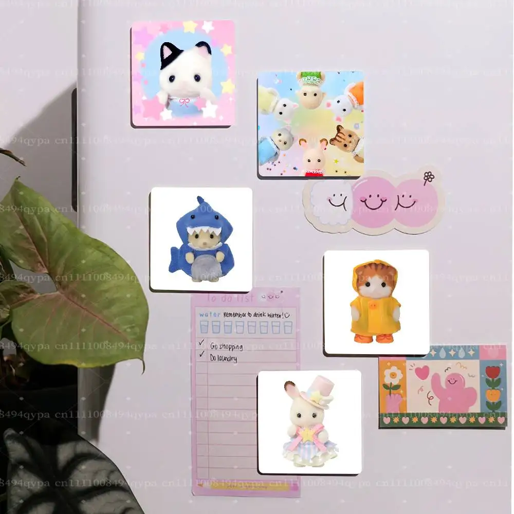 S-Sylvanian-es Cute Dolls Square Decorative Fridge Magnet Magnetic Sticker, Kitchen Refrigerator Decor Travel Souvenir Gift