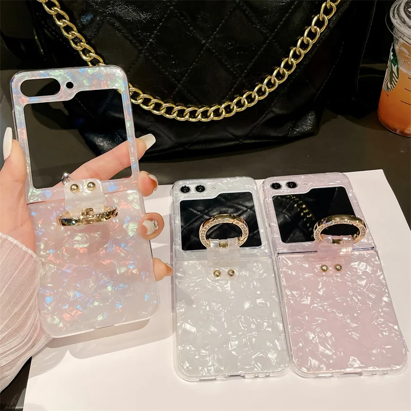 

Fashion Laser Conch Shell Phone Case For Samsung Galaxy Z Flip 5 4 3 Z Flip4 Flip5 Flip3 5G Cover with Cute Ring Silicone Cases