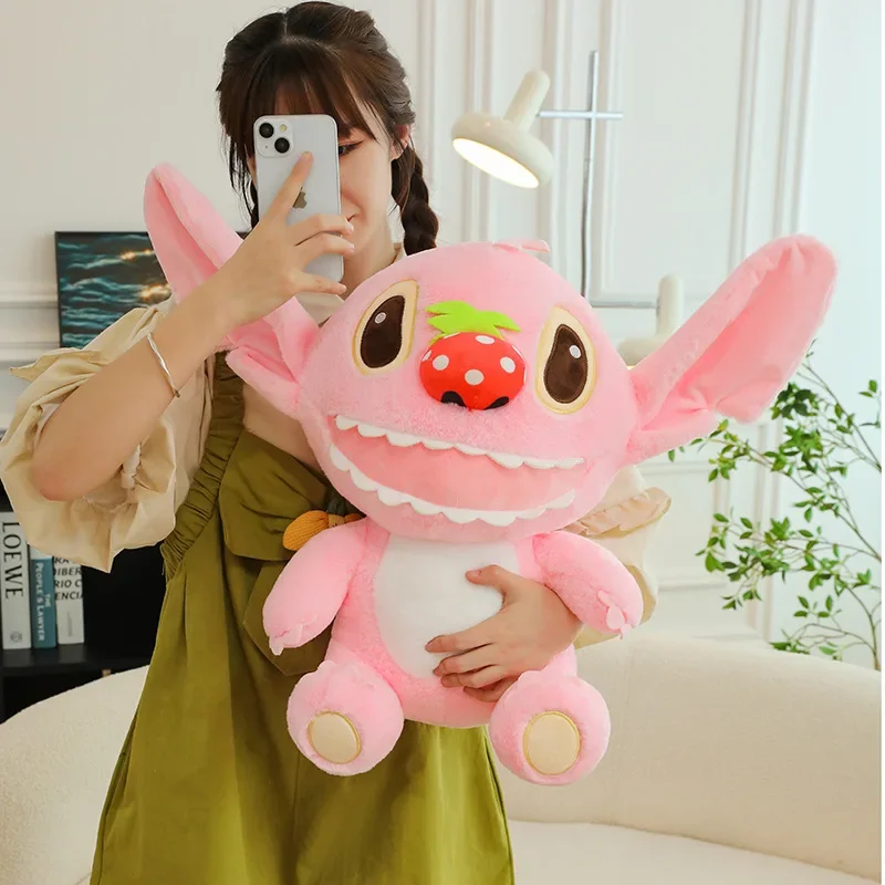 25/50cm Disney Strawberry Lilo and Stitch Plush Toys Pink Anime Plushie Pillow Stich Dolls Soft Stuffed Children's Birthday Gift