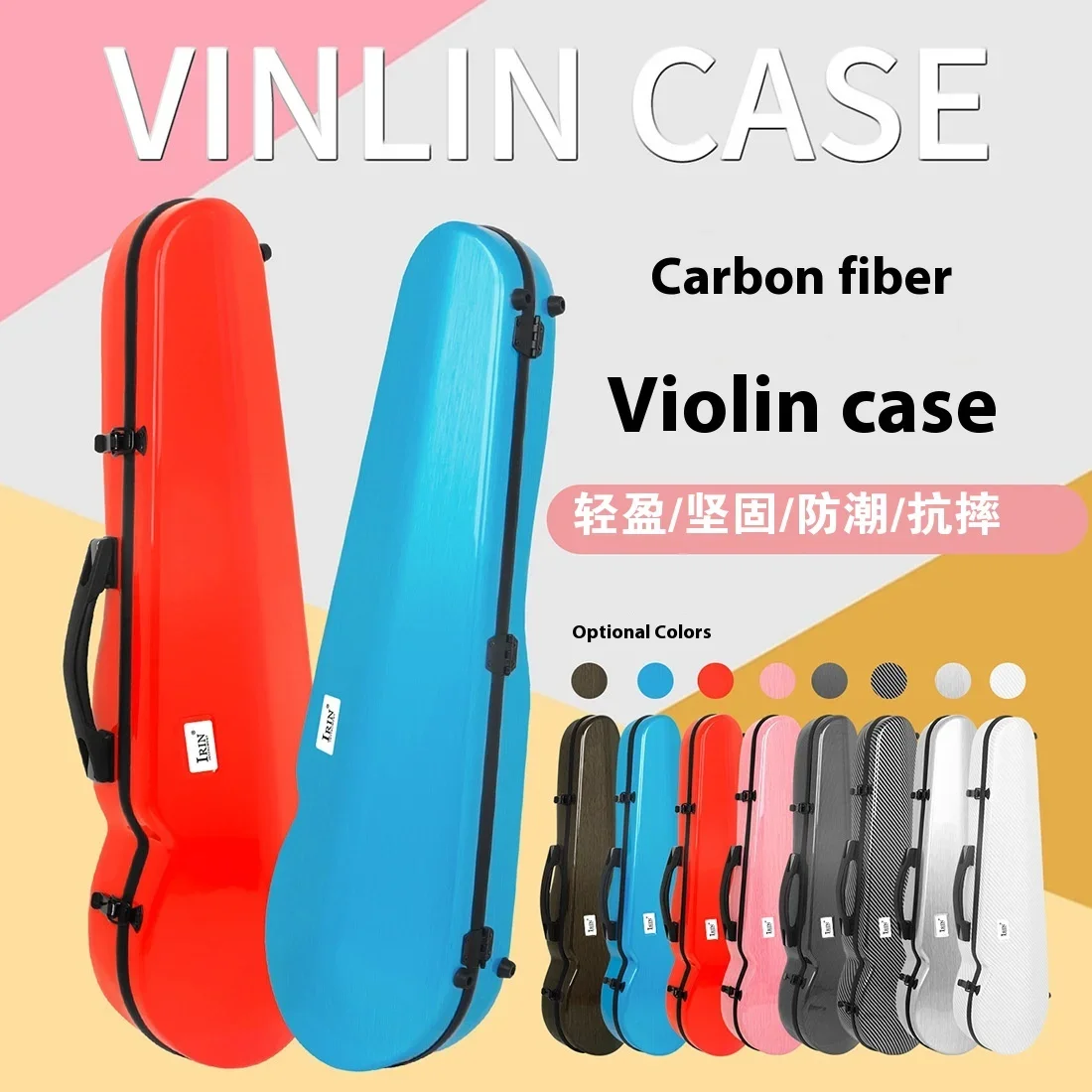 IRIN 4/4 Size Carbon Fiber Violin Case with Double Shoulder Strap Ultra-Light Waterproof Backpack for Stringed Instruments