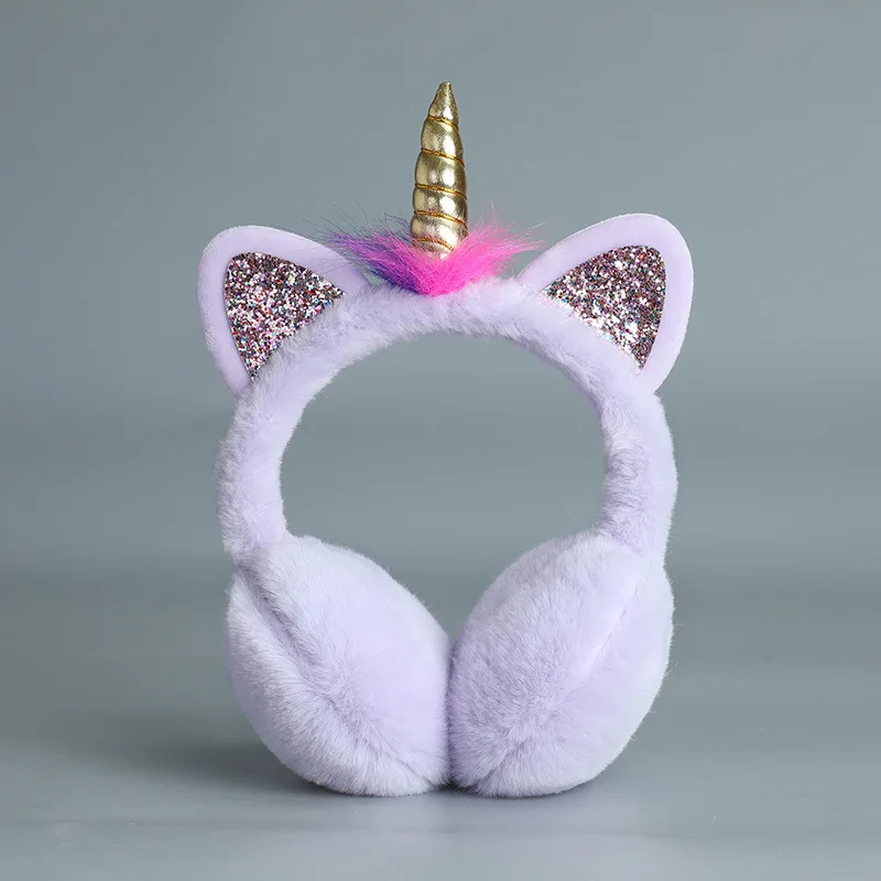 Unicórnio infantil Soft Plush Fofo Earflap Earmuffs, Earmuffs mais quentes, Earmuffs bonitos do gato, Girls Headband, Earmuffs infantis, Headband colorida, inverno