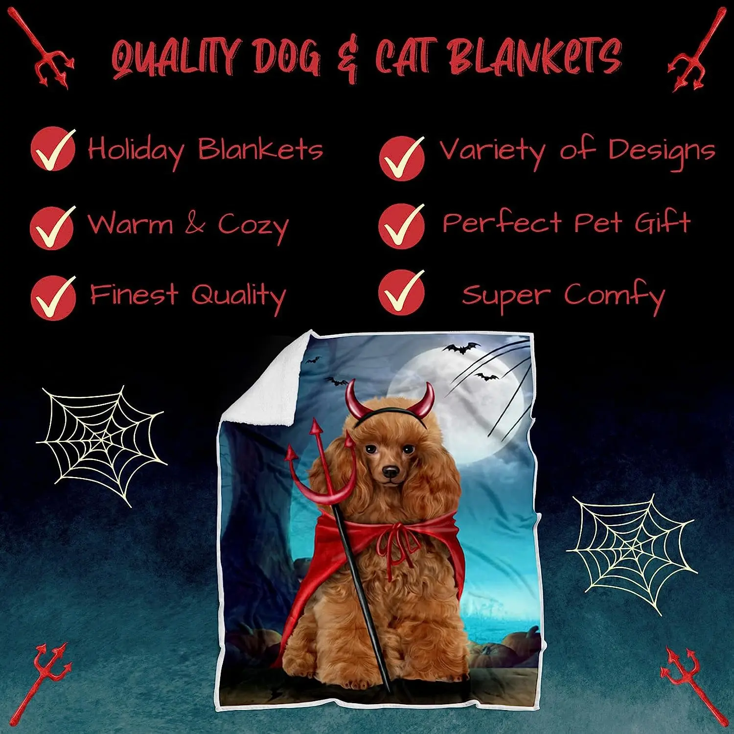 Halloween Trick or Teat Poodle Dogs Devil Blanket - Lightweight Super Soft Cozy and Durable Bed Blanket - Animal Theme