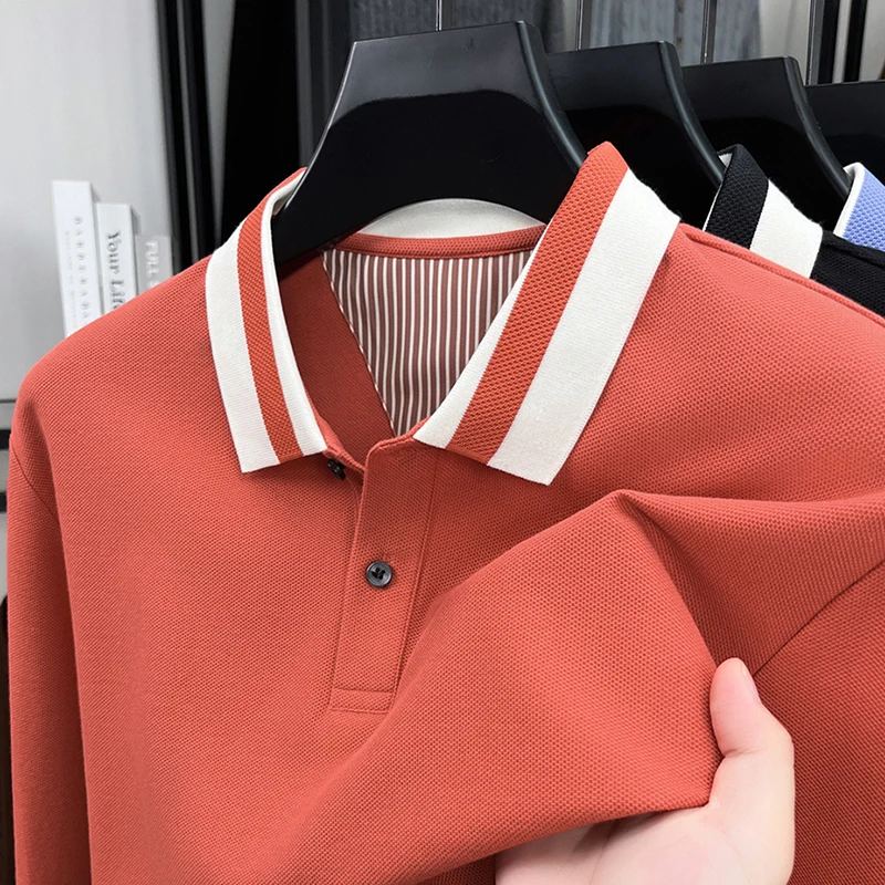 

Высококачественные хлопок длинными рукавами polo рубашки мужские новая уникальная перевернутый воротником футболка корейская стиль молодая модная топы