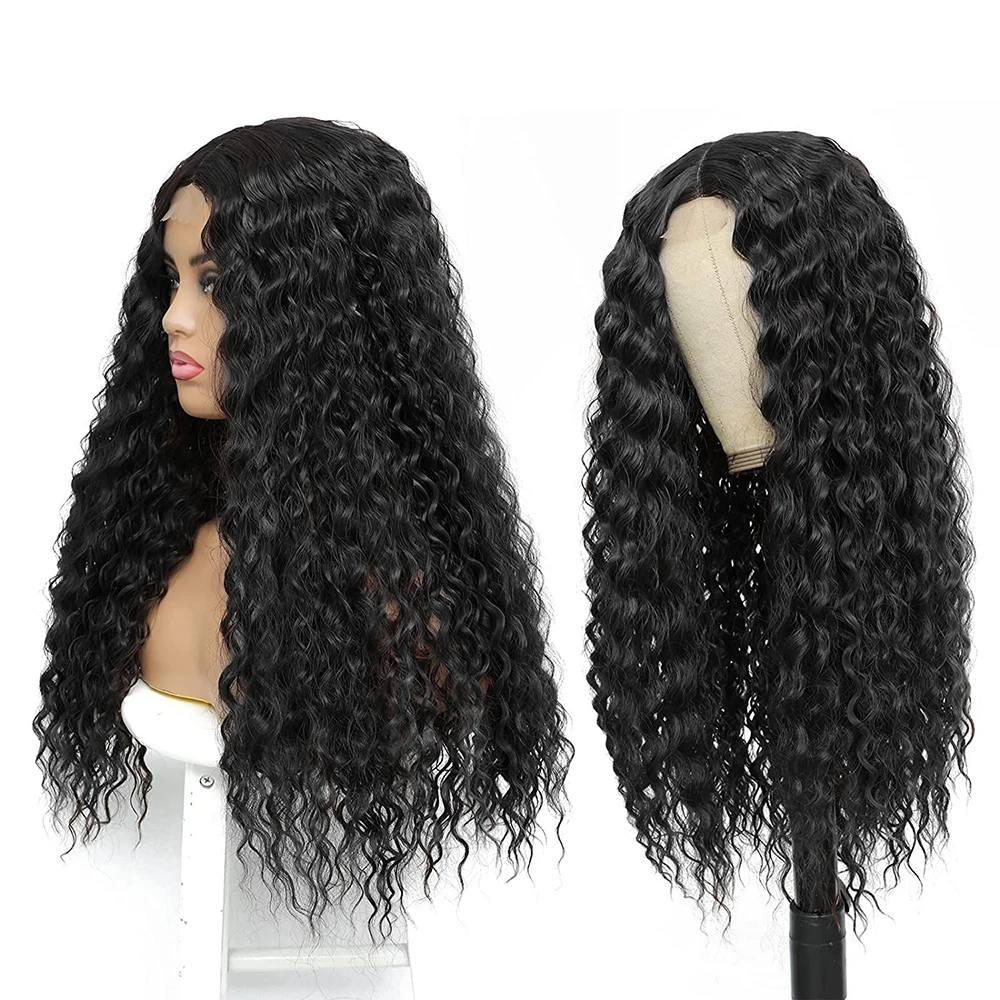 Cheap 24 Inch Afro Kinky Curly Wig Synthetic Pre Plucked Natural Hair Lace Front WigsDaily Party Cosplay For Woman