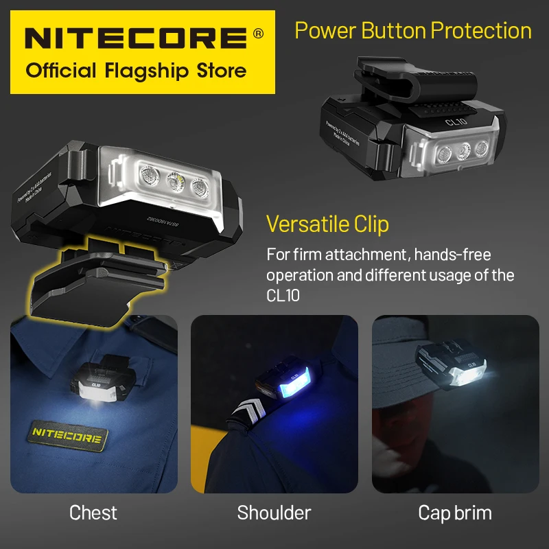 NITECORE CL10 ضوء بمشبك 45 لومن ضوء أبيض أحمر أزرق تحذير وامض قوة بواسطة بطارية AAA لدراجات إنفاذ القانون