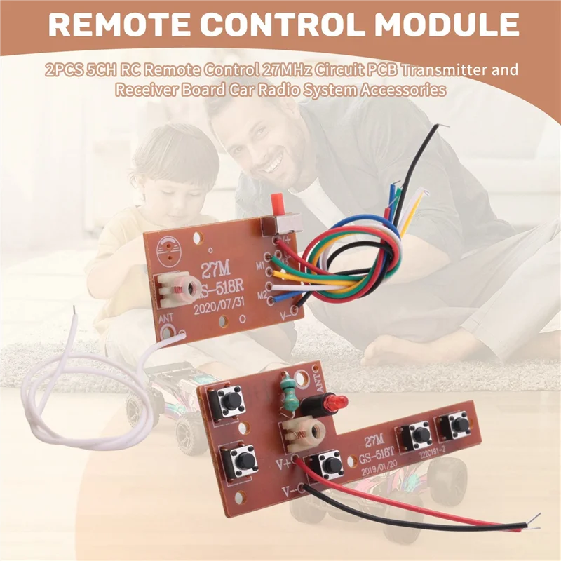 JABS-10PCS 5ch rc controle remoto 27mhz circuito pcb transmissor e receptor placa acessórios do sistema de rádio do carro 20-25m