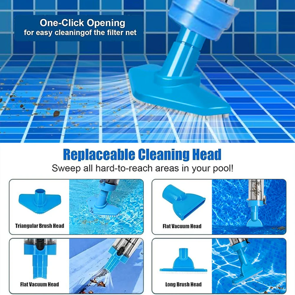 Rechargeable Pool Vacuum Cleaner Handheld Pool Cleaner Pool Skimmer Filter Replaceable Nozzle for Spas Hot Tub Small Pools