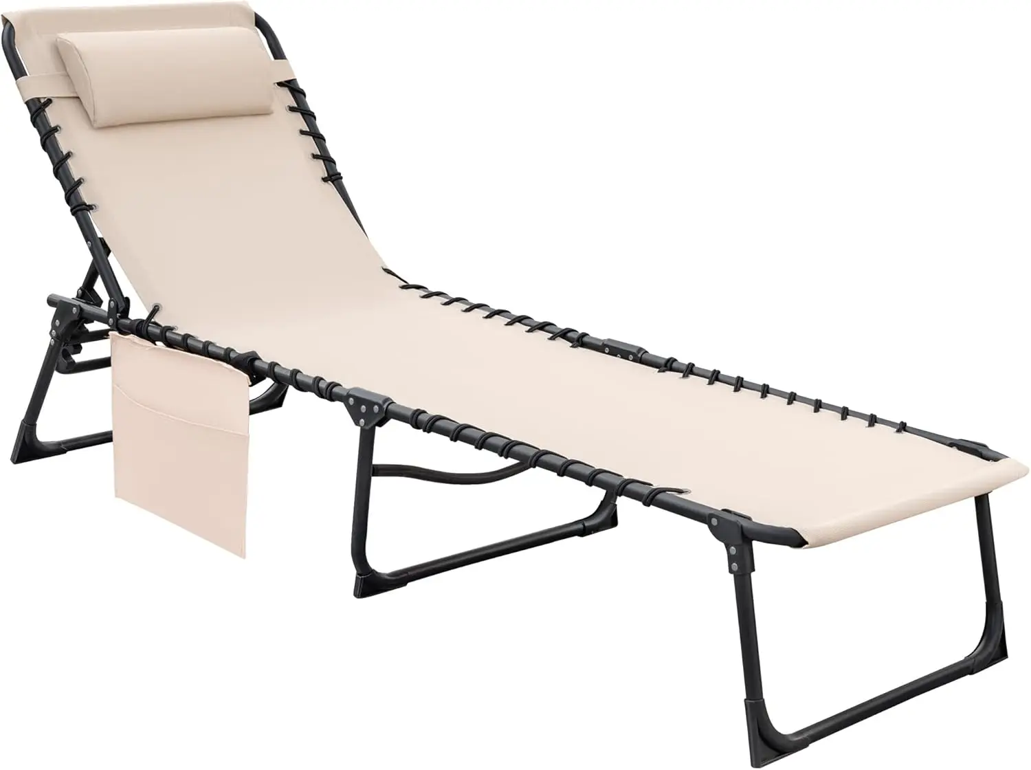 

Foldable 5-Position Adjustable Chaise Lounge Chair with Side Pocket for Outdoor Pool Beach Patio and Indoor Relaxation