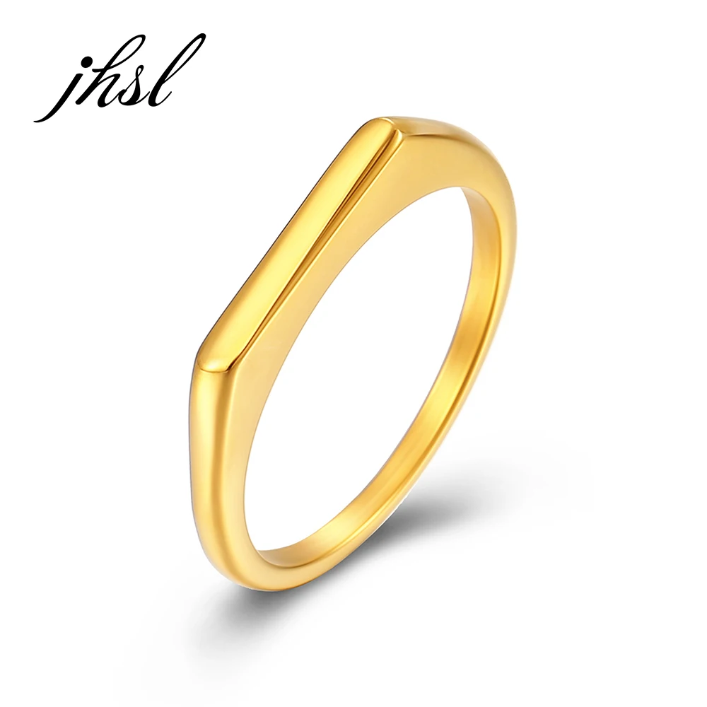 JHSL 2.3mm Luxury Stainless Steel Women Statement Rings Gold Silver Color US size 5 6 7 8 9 10