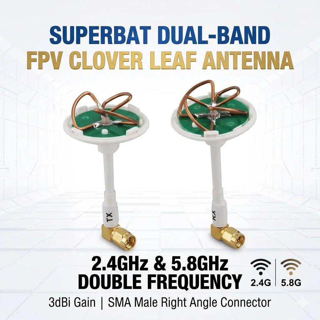 Superbat 2.4GHz/5.8GHz 3dbi 4&3 Blade Clover Leaf Double Frequency Directional Antenna SMA Male Right Angle Connector