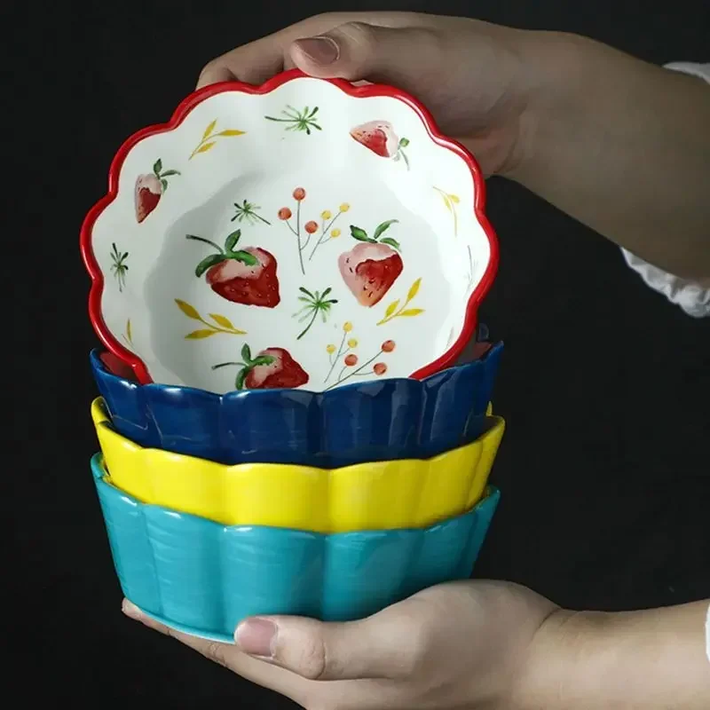 Thicken Ceramic Salad Bowl Petal shape Porcelain Bowls Soup Bowl Rice Dessert Bowl Household Tableware керамический