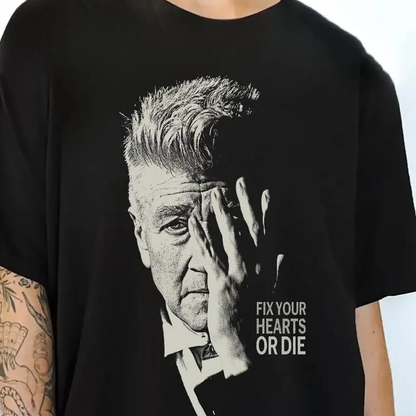 David Lynch Twin Peaks Fix Your Hearts or Die Embroidered Cotton Short-Sleeved T-shirt Men's Clothing Women's Summer T Shirt