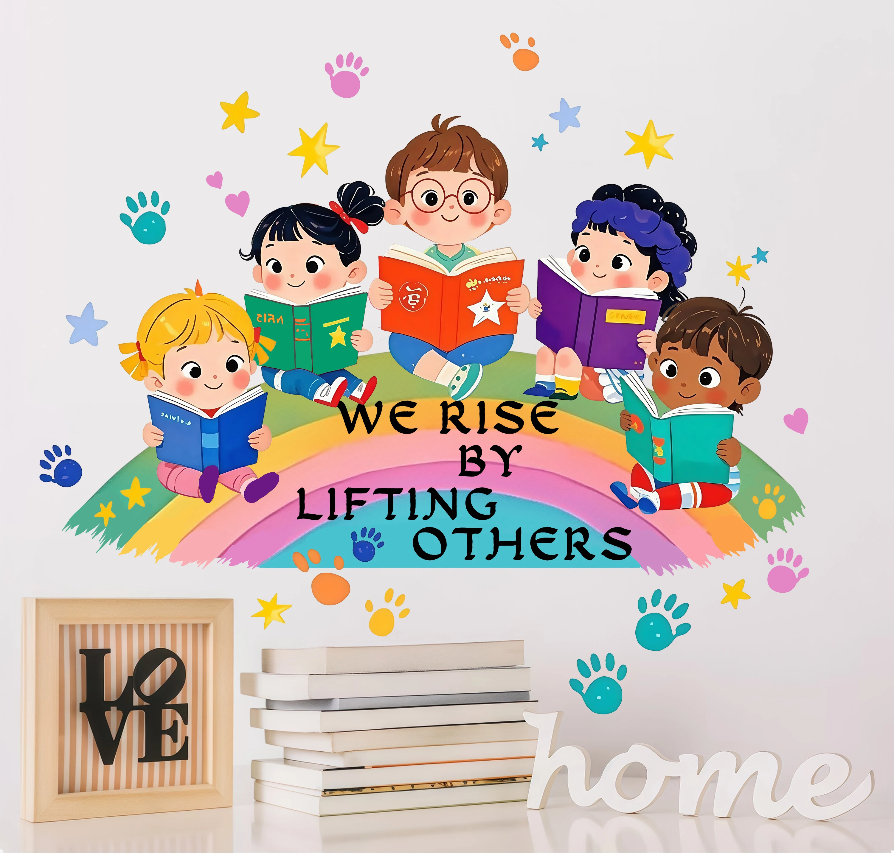 Rainbow Motif 'We Rise by Lifting Others' Wall Decal Self-Adhesive Bedroom Room Decor Welcome Sticker One Piece