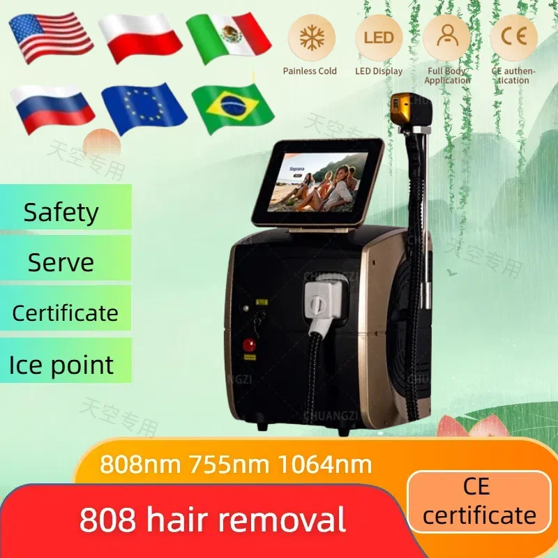 2024 Portable Professional Diode Ice Titanium 808 755nm 3-Wave IPL Body Hair Laser Hair Removal Machine Permanently Painless