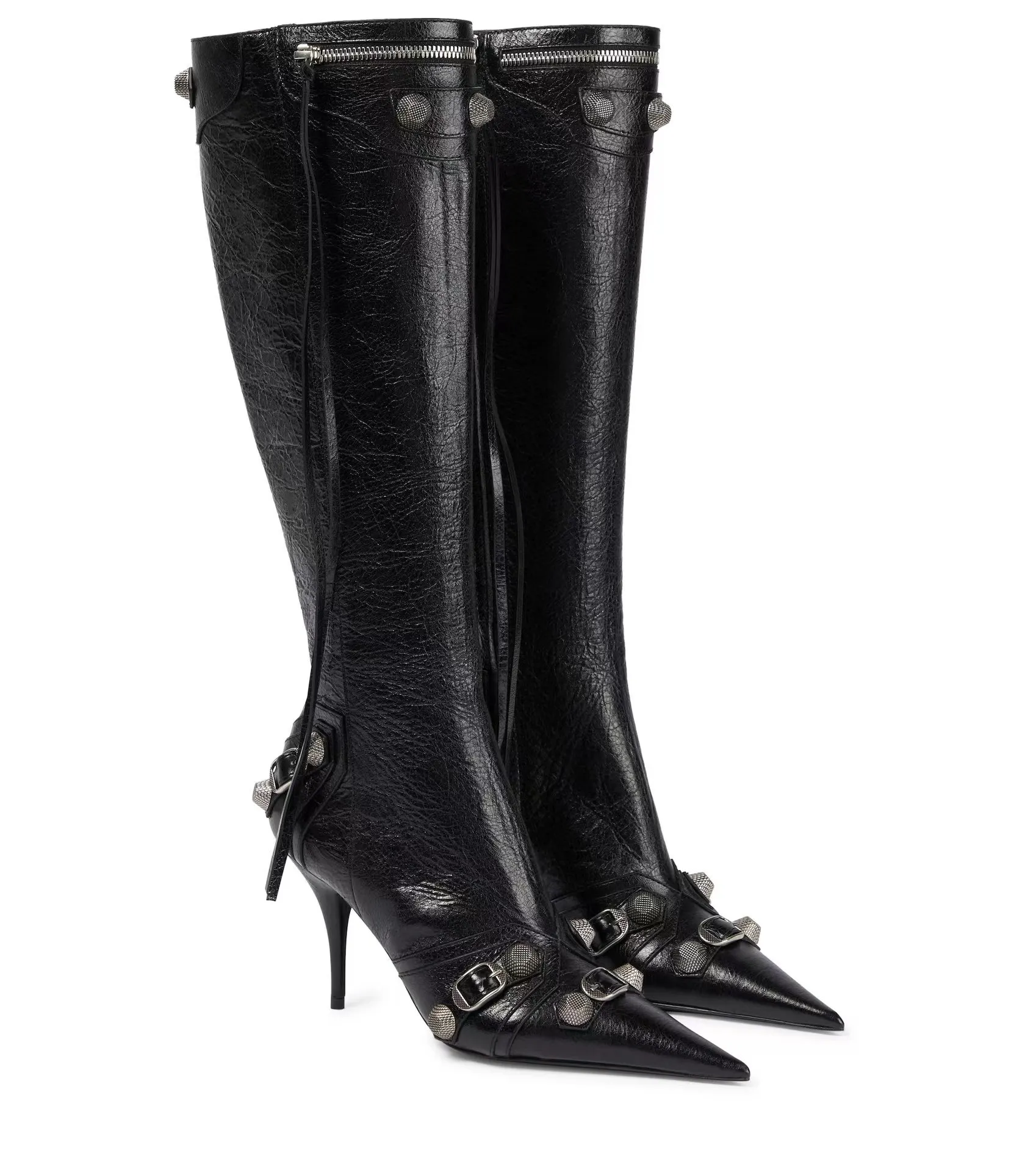 

Vintage Metal Buckle Tall Tassel Boots British Pointed Stiletto Heel High Heel Chelsea Knight Boots Zip Plus Size Women's Boots