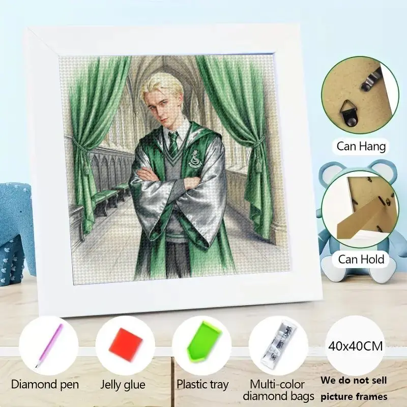 

1 шт. DIY 5D комплект алмазной живописи, Гарри Поттер Драко Мелфой Слизерин Волшебник Полный дрель Алмазное искусство, волшебный аниме-стиль со стразами