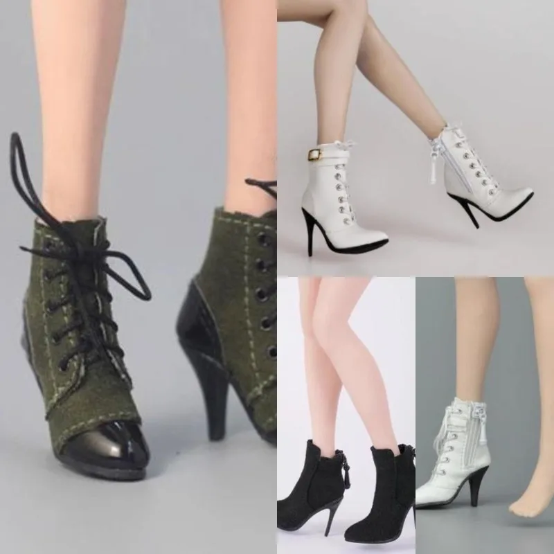 

1/6 Scale Mid Zip Strap Leather Boots Lace Up Hollowed High Heel Ankle High Boots Shoes Model for 12" Female Soldier PH TBL Doll