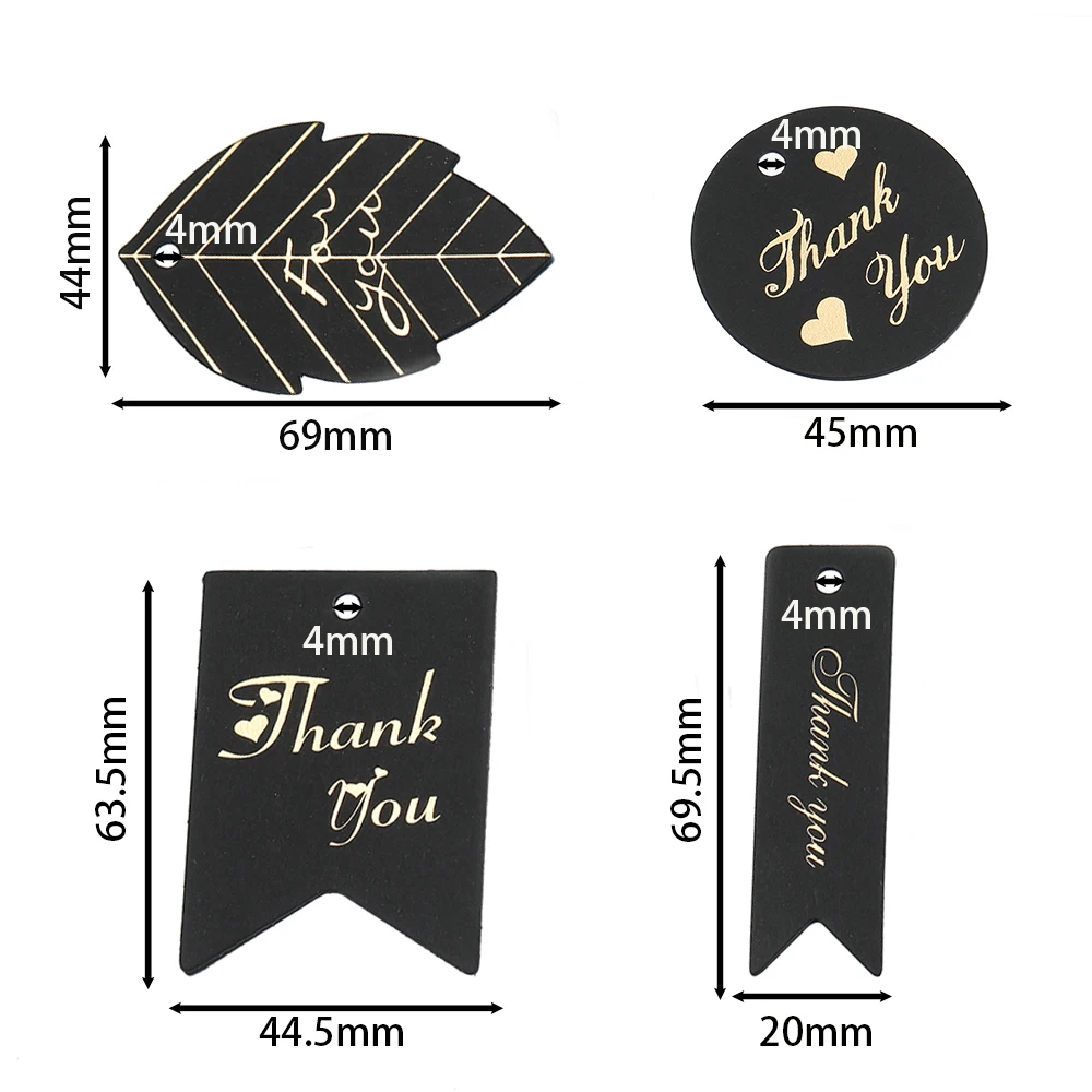 50pcs/Lot Bronzing Stamping Thank You Paper Card Tags Black White Handmade Gift Wrapping DIY Jewelry Accessories Price Label