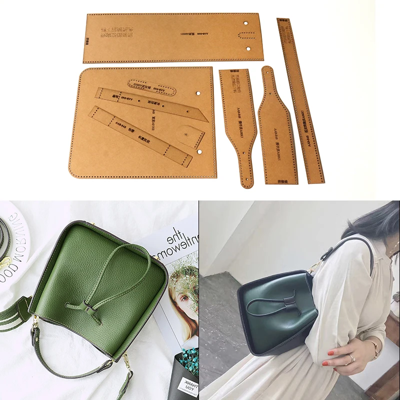 1Set DIY Leather Craft Fashion Shoulder Bag Bucket Bag Sewing Pattern Kraft paper Handmade Template 22*19*10cm