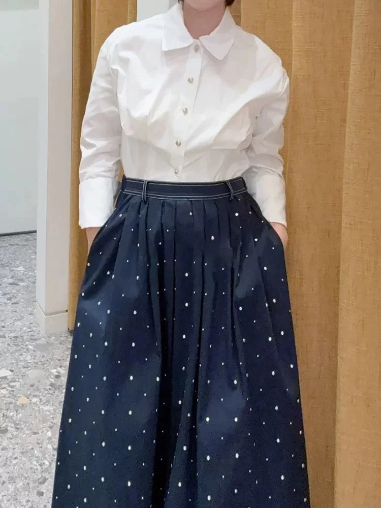 

M Home Ранняя осень 2025 Vintage Sle Long Sve ort irt Женский облегающий отложной воротник универсальный Ele Cotton