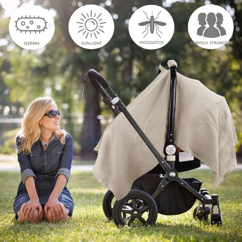 Car Seat Cover for Babies, 100% Cotton Breathable Infant Carseat Canopy for Summer, Stroller Sunshade Covers for Newborns