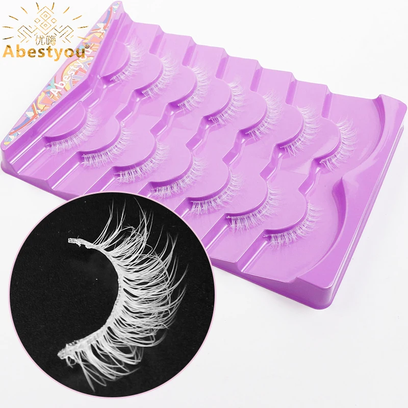 Abestyou Hot 7 Pairs 5d Clear Band White Lashes Collection 10mm Short Natural Small Eye Wispy Fluffy Mink Eyelashes Extension