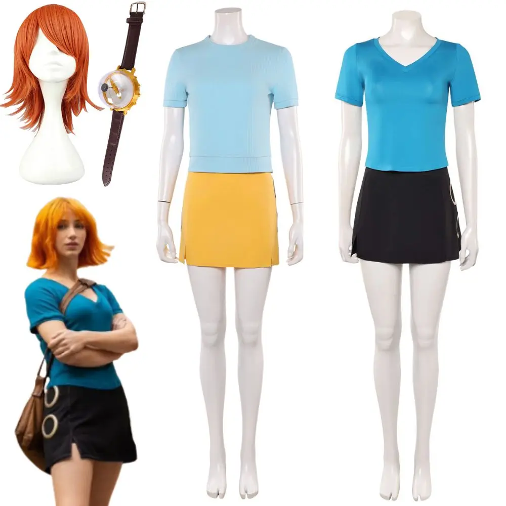 

Nami Cosplay Costume Live Action Disguise for Adult Women Top Skirts Compass Bracelet Roleplay Outfit Halloween Carnival Clothes