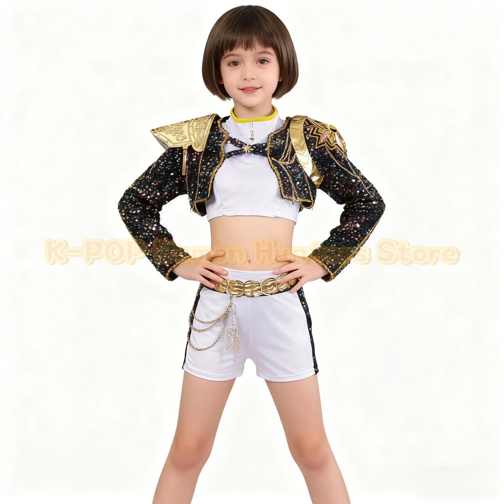 

Children Girls Movie Kpop Mira Cosplay Costume Print Demon Hunters Zoey Rumi Cosplay Carnival Show Clothes Kids Girl Huntrix Set