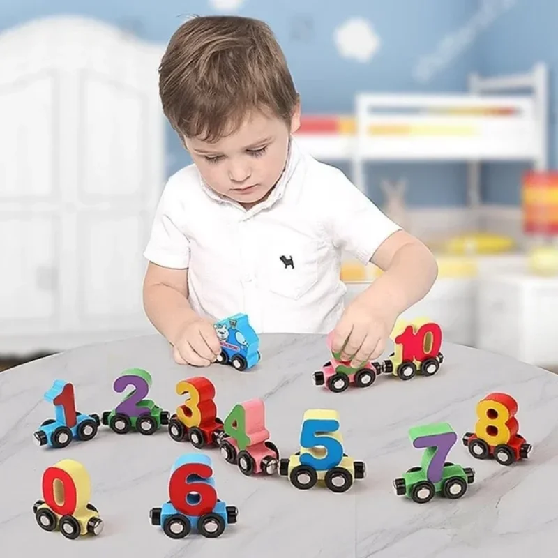 Preschool Education Wooden Train Toy Children's 12 Sections Magnetic Number Train Toys Preschool Wooden Train Carriag