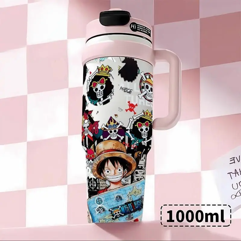 Neue One Piece Luffy Roronoa Zoro Thermosflasche mit Hochwertiger Farbgebung, Animations-Cartoon-Druck, Große Kapazität, Tragbare Studenten-Trinkflasche – Detail 5