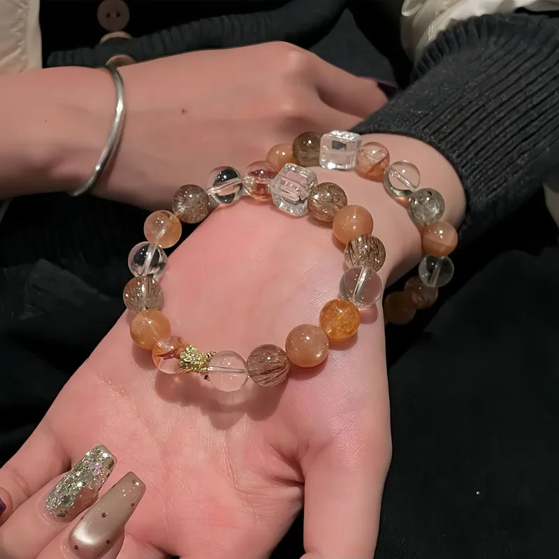 Natural crystal bracelet, Duobao bracelet, sunstone, moonlight crystal bracelet, light luxury niche versatile high-end