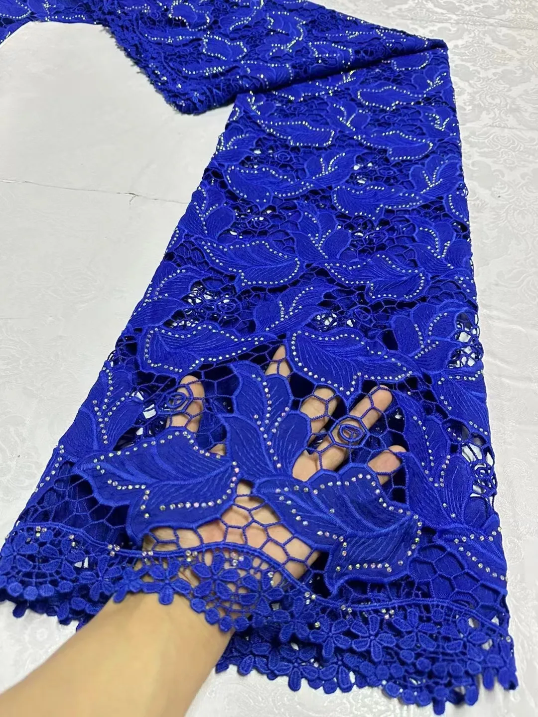 

Latest Nigerian French Mech Lace Fabric Embroidered High Quality African Lace Fabric 2024 royal blue Cord Lace Fabric For Party